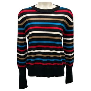 AKRIS PUNTO BLACK MULTI STRIPED WOOL KNIT PULLOVER SWEATER